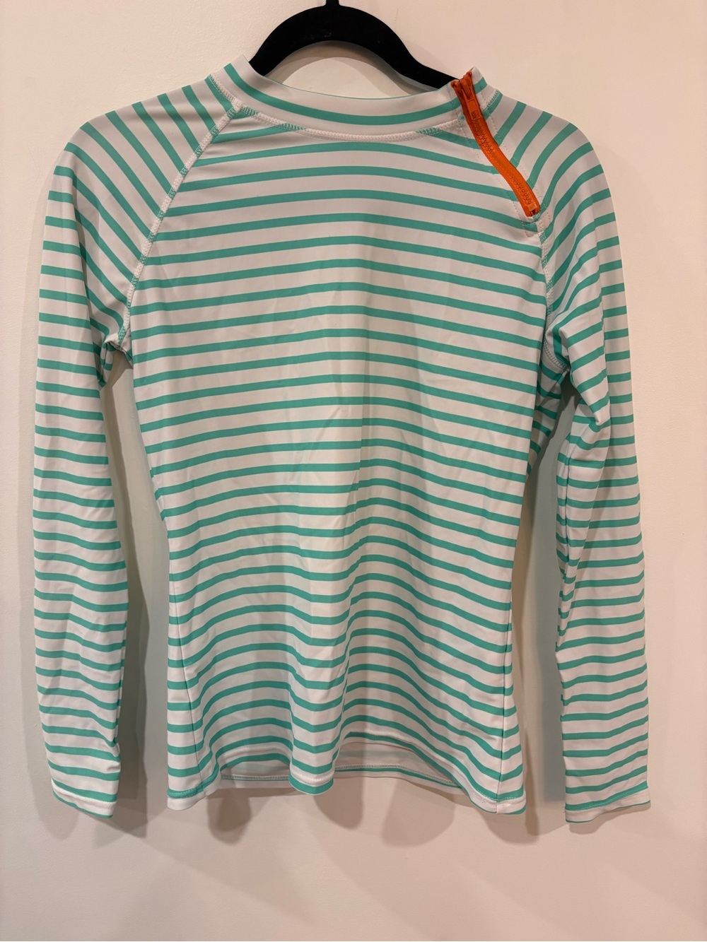 Cabana Life Mint & White Striped Swim Top with Teal Trim